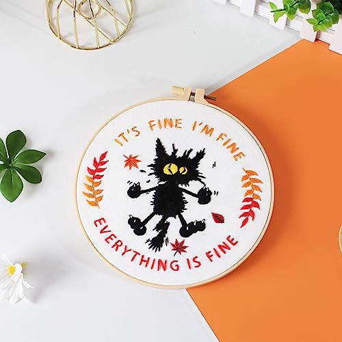 Louise Maelys Everything is Fine Embroidery Kit for Beginners Cat DIY - color: kit-22