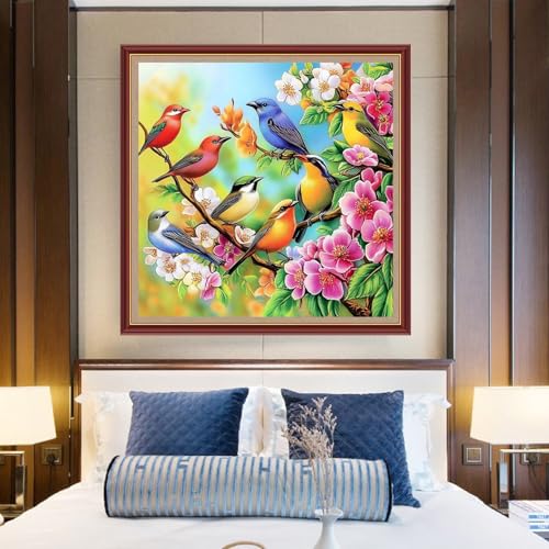 Funchey Counted Cross Stitch Kits for Adults Needlepoint Kits Unprinted Cross Stitching Embroidery Kit 11CT Cross Stitch Supplies&Flower Bird Family 18x18 inch - color: DIYCrafts18