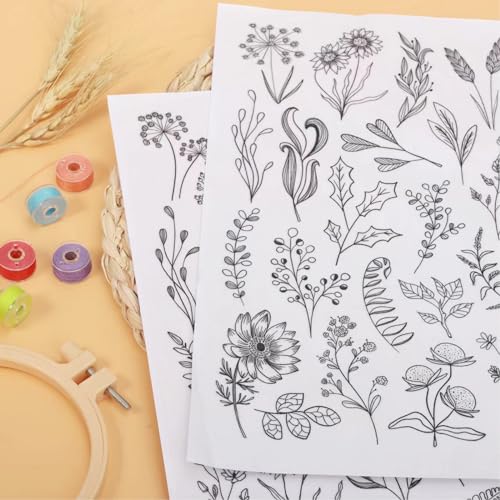 Patemby Embroidery Pattern Water Soluble Embroidery Stabilizers, Stick and Stitch Embroidery Paper Wash Away with Pre-Printed Pattern Designs Stencils Transfers for Hand Sewing Lover Beginner - color: Leaves, Pack of 2