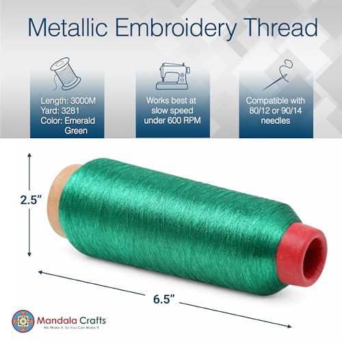 Mandala Crafts Metallic Emerald Green Embroidery Floss for Sewing, 3281 YD - color: Emerald Green, size: 3000M 3281 Yard