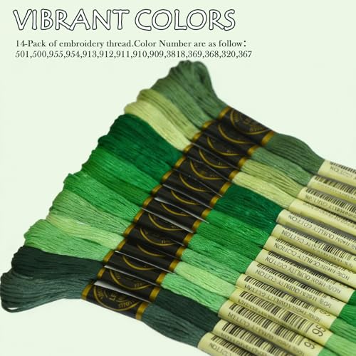 Premium Rainbow Color Embroidery Floss - Cross Stitch Threads - Friendship Bracelets Floss - Crafts Floss - 14 Skeins Per Pack Embroidery Floss, Pistachio Green Gradient - color: Pistachio Green Gradient