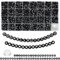 Amaney 1600pcs Black Letter Beads 4x7mm Round Acrylic Alphabet A-Z Number Star Smiley Beads and Heart Pattern for Jewelry Making - color: Black&heart, size: 7x4mm