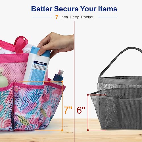 Mesh Shower Caddy Portable - 8 Pockets, S-Hook, Shower Bag for Dorm Camping - color: Pink Flamingo, size: L (Classic Dorm Caddy)