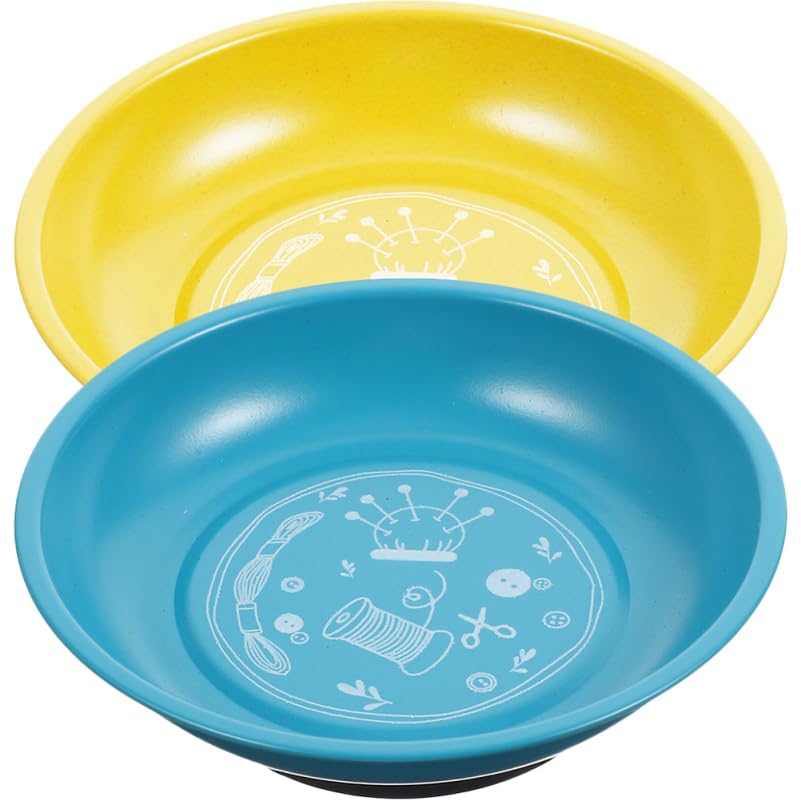 2Pcs Sewing Tool Magnetic Pin Storage Bowl Storage Tray - Magnetic Pin Holder for Sewing Supplies - Convenient Magnetic Needle Storage Holder - Blue+Yellow