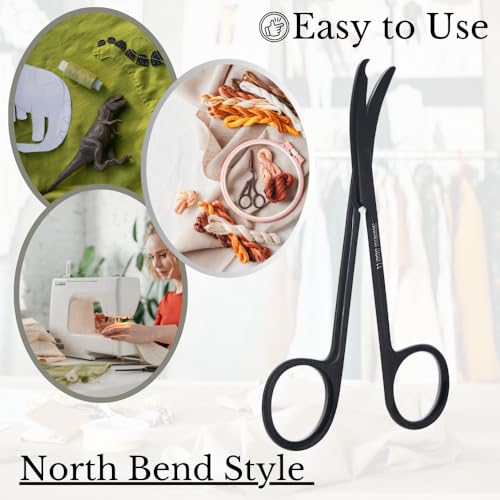 Small Scissors all Purpose, Sharp Mini Detail Craft Shears with Precision Angled One Hook Tip Design, Ideal for Thread Cutting, Sewing, Knitting, Embroidery, Stainless Steel Snips (Black - 4.5") - color: Black - 4.5"