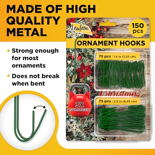 Leafeon 150 Pack Ornament Hooks for Christmas - Essential Christmas Ornament Hangers - Perfect Xmas Ornament Hangers for Christmas Tree Decoration Green