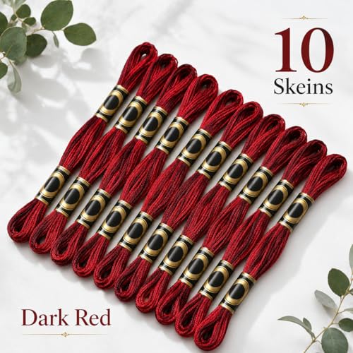 FASHEWELRY 10 Skeins Dark Red Embroidery Floss Friendship Bracelet String Threads 6-Ply 0.5mm Cross Stitch Embroidery Thread for Sewing Bracelet Making Stitching Crafts - color: Dark Red, size: 0.5mm