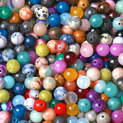 100PCS 6MM Mixed Color Stone Beads Round Loose Spacer Gemstone Beads for Jewelry Making DIY Bracelet Necklace Crystal - color: Mixed Color Stone Beads, size: 6mm