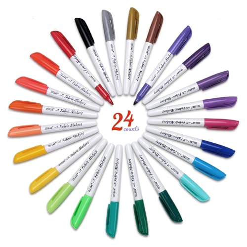 SELEAD 24 Fabric Markers Permanent for Clothes, Fine Tip Art Marker - size: 24 Count (Pack of 1)
