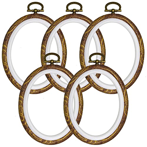 5PCS Oval Embroidery Hoops 5 x 4 Inch Imitation Wood Hoops for Cross Stitch