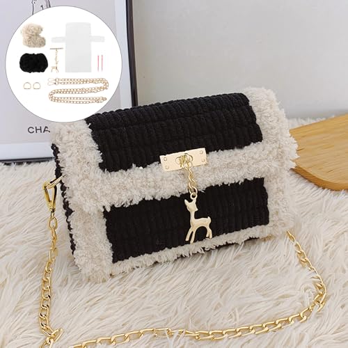 DOITOOL DIY Cross Stitch Purse Kit Handmade Woven Bag Material Set with Deer Pendant Purse DIY Sewing Kit for Crochet and Knitting 7.28 X 4.13 X 1.77 in for Phones and Cosmetics - color: Black