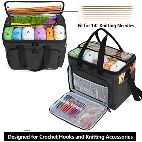 Teamoy Knitting Bag, Yarn Storage Organizer Crochet Bag Tote, Black - color: Black