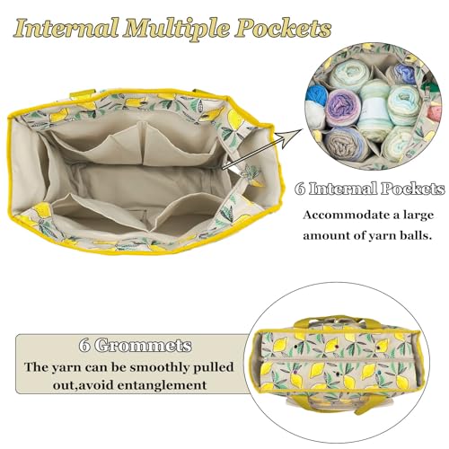Knitting Bags and Totes Organizers Large Crochet Bag(Yellow Lemon) - color: Yellow Lemon
