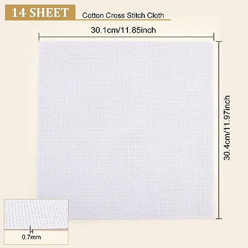 BENECREAT 14 Pieces White Cotton Fabric Embroidery Fabric, 12x12inch Square Aida Cloth Cotton Cross Stitch Cloth for Making Garment Craft