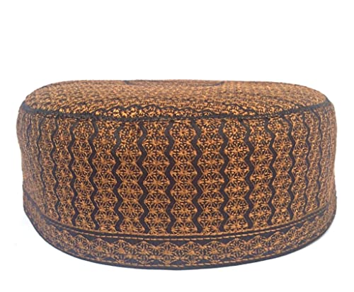 Kufi Men's Unisex Skull Cap Women's Solid Hat Hand Embroidery Caps Knitted Beanie Headwear Embroidered with Silk Threads - color: Brown, size: Large
