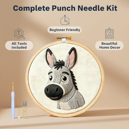 AohaiNova Punch Needle Kit for Adult Beginners,Punch Needling Set Donkey - color: 14-Donkey