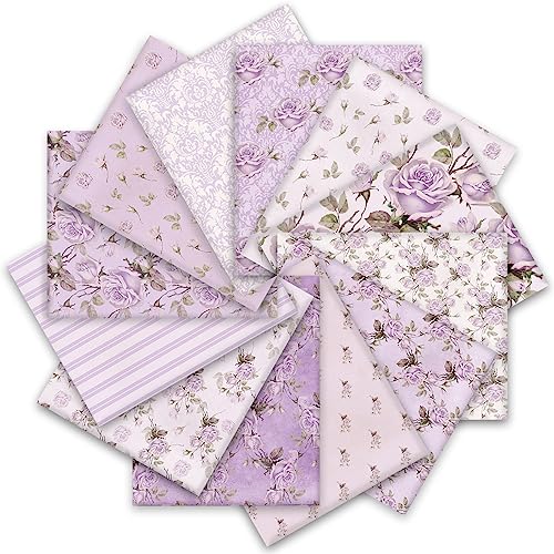 Whaline 12 Pcs Vintage Floral Cotton Fabric Bundles 18 x 22 Inch Retro Floral Fat Quarters Purple Flower Quilting Patchwork Sewing Fabrics for DIY Handmade Crafting Home Party Spring Decor - color: Purple, size: 18 x 22 inches