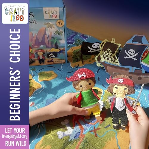 Pirates Sewing Kit for Kids Ages 8-12 - Pre-Cut Felt Pillow Plush Craft - color: Pirates Sewing Kit