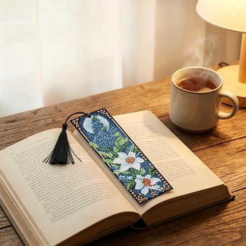 Mushroom Flowers Counted Cross Stitch Bookmark Kit for Adults Beginners - color: SQJ005-01