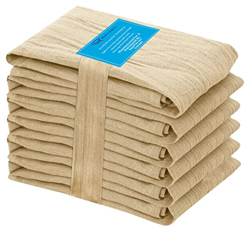RUVANTI Flour Sack Towels 6 Pack 28”x28”, 100% Cotton Ring Spun – Camel - color: Camel, size: 6 Pack