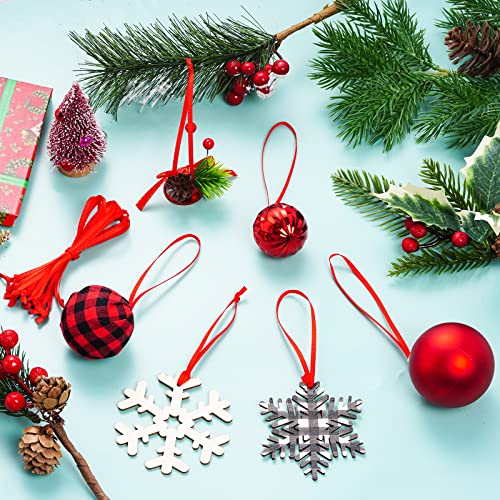 100 Pcs Christmas Ornament Ribbon Hangers, Thin Hand Tied Ornament Ribbon Loops - color: Red