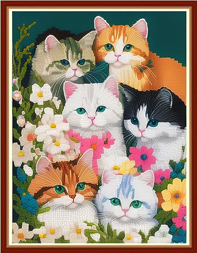 Redxing Stamped Cross Stitch Kits Embroidery kit for Beginners Adults Full Range of Embroidery Patterns Starter Kits DIY Printed Cross Stitch Kits Needlepoint Kits 11CT-Cat Family 15.7x19.7 inch - color: Style 26