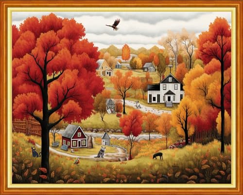 Dimensean Stamped Cross Stitch Kits Full Range of Embroidery Patterns Starter Kits for Beginners Adult DIY Cross Stitches Needlepoint Kits 11CT-Late Autumn 16x20 inch - color: Craftpattern42