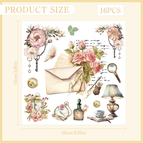 16 Pcs Vintage Floral Rub-On Transfers for Furniture & Crafts - style: Vintage Pink