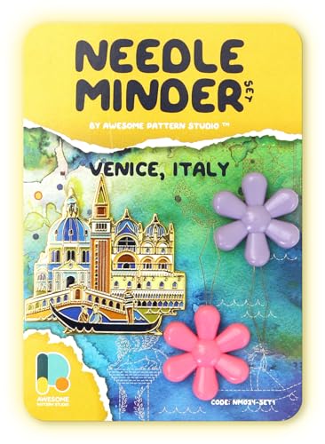 Awesome Pattern Studio Needle Minder Set – Venice Magnetic Needle Minder + 2 Needle Threaders. Enamel Pin for Cross Stitch, Embroidery and Craft - size: Venice Set #1