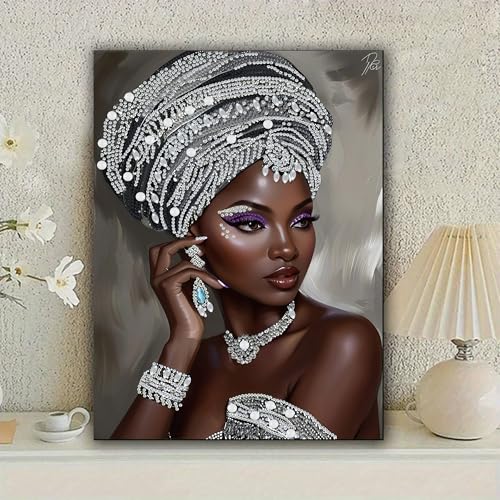 African Woman Diamond Art Kits for Adults,5D Partial DIY Diamond Painting kit for Beginners,Special Shaped Diamond Art,Sparkling gem Art,Diamond Mosaic Embroidery,wall Art Home Decor,11.81x15.7inch - color: LW55