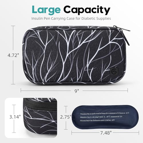 ALLCAMP Insulin Cooler Travel Case Diabetic Medication Cooler with 4 Ice Pack - Medical Cooler Bag Portable and Reusable Black White(9X 4.72x 3.14 inches) - color: Black White