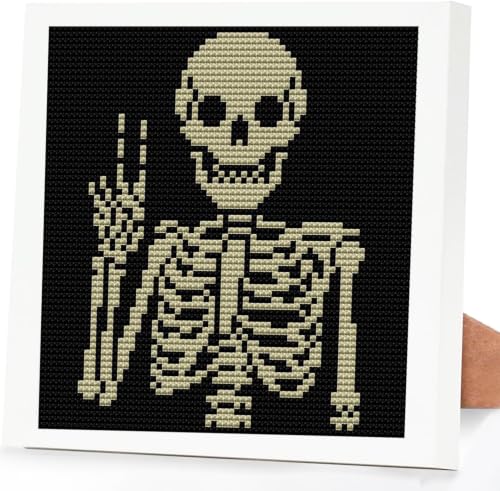 Punk Skeleton Stamped Cross Stitch Kits for Adults Beginners with Frame - color: skeleton Cross Stitch Kits
