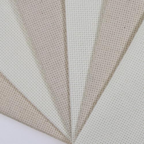 KCS 4/6 pc of 12" x 18" 30cmx45cm 16CT Counted Cotton Aida Cloth Cross Stitch Fabric (Antique White+Oatmeal, 6 pc) - color: Antique White+oatmeal, size: 6 pc