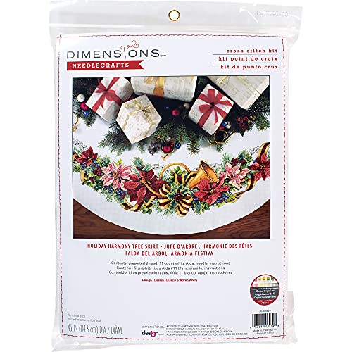 Dimensions Counted Cross Stitch Tree Skirt Kit, Holiday Harmony, 11 Count White Aida, 45'' - color: Holiday Harmony