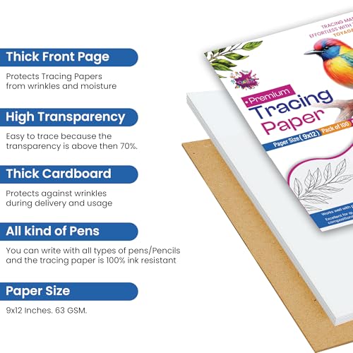 Tracing Paper 9x12 in, 100 Sheets, Transparent Sketch Paper 63gsm - size: 9" x 12" (100 Sheet)
