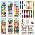 INFUNLY 6 Set DIY Cross Stitch Bookmark Kit Building House Cross Stitch Kits 8"x2.4" Pre-Printed Architectural Stamped Embroidery Bookmark Kit with Instructions for Beginners Book Lovers Adults Gift - style: 6pcs Building House