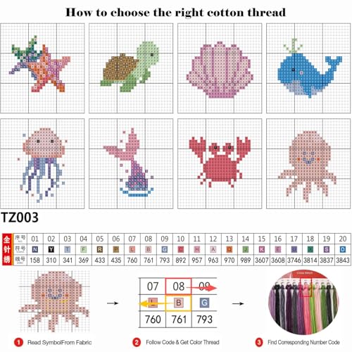 VIGEGU 8 Pack Stamped Cross Stitch Kits for Kids Beginners with Frame - color: Ocean Animal