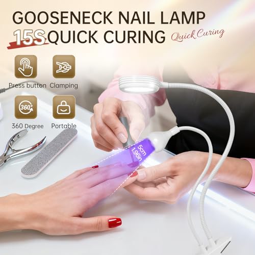 AORAEM UV LED Nail Lamp, Double-Headed Flash Cure Light, White - color: Gooseneck-White