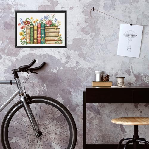FREEBLOSS 11CT Stamped Cross Stitch Kit for Adults Beginners with Instructions Books and Flower Pattern Cross Stitch Kit Embroidery Wall Art Decoration No Frame 14x20in