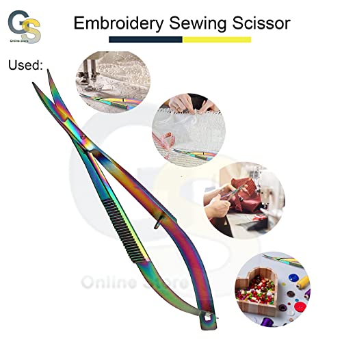 G.S Online Store - Titanium Spring Action Scissor 4.5" - German Grade Stainless Steel, Curved Tip, Snips, Thread Scissor