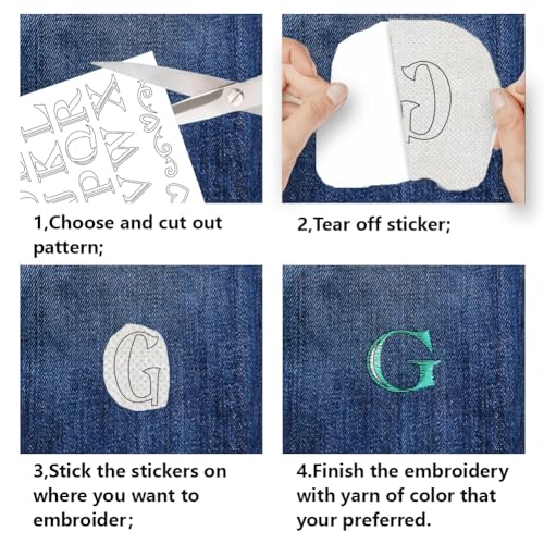 BENECREAT 4 Sheets 165PCS Alphabet Number Water Soluble Hand Sewing Stabilizers, A-Z Letters Symbol Tear Away Embroidery Stabilizers for Embroidery, Carves, Shirts, Coats, Bags, Towels