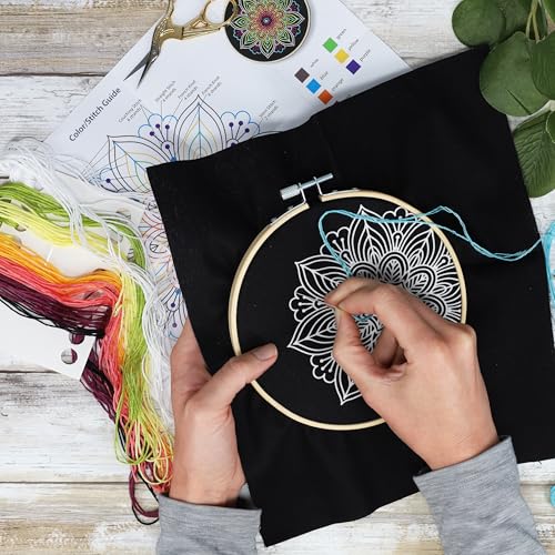 Leisure Arts Embroidery Kit 6" Neon Mandala- cross stitch kits for beginners - embroidery kit for beginners - embroidery kits for adults - embroidery kits for adults