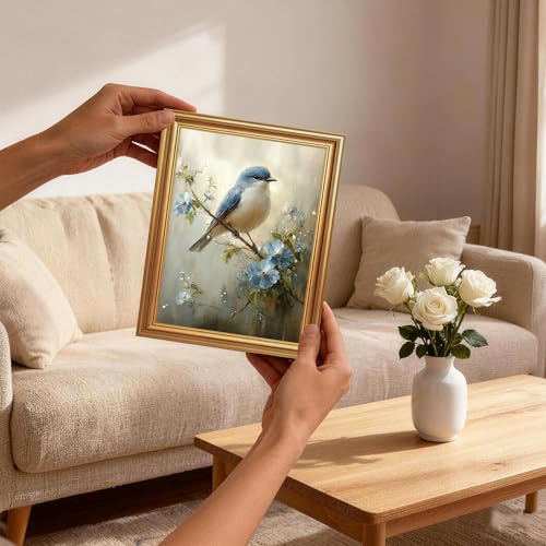 Wojuin Framed Vintage Blue Bird Floral on Branch Canvas Wall Art 8x10 inch - color: Bird, size: 10"L x 8"W