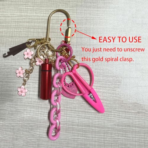 spansee Needlepoint Bag Charm Tool Kit Keychain, Includes Mini Scissors, Needle Threader, Protective Needle Holder Tube, Decorative Chains, Embroidery Project Accessory