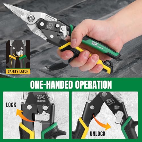 SK 10-Inch Tin Snips Heavy Duty, Straight Cut Aviation Snips, Cr-Mo Steel - size: 10" Straight Cut