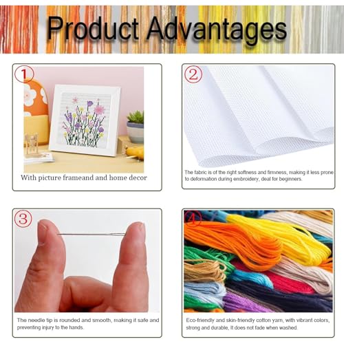 niurenmaoyi Flowers 11CT Cross Stitch Kits for Beginner with Framed,7x7in - color: Cross Stitch Kits0518-02