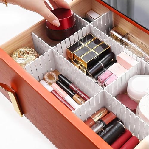 acDesign 40Pcs Grid Drawer Dividers, Adjustable Drawer Organizer for Socks, Underwear, Lingerie, Makeup, Bedroom Office Kitchen Storage (White) - color: White