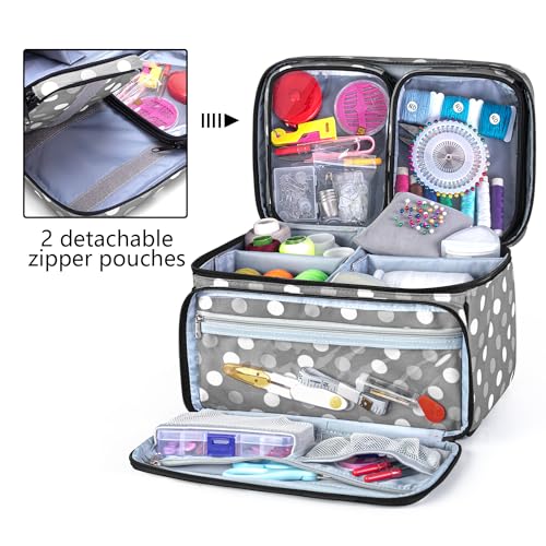 Luxja Sewing Storage Organizer with 2 Detachable Clear Pockets, Polka Dots - color: Polka Dots