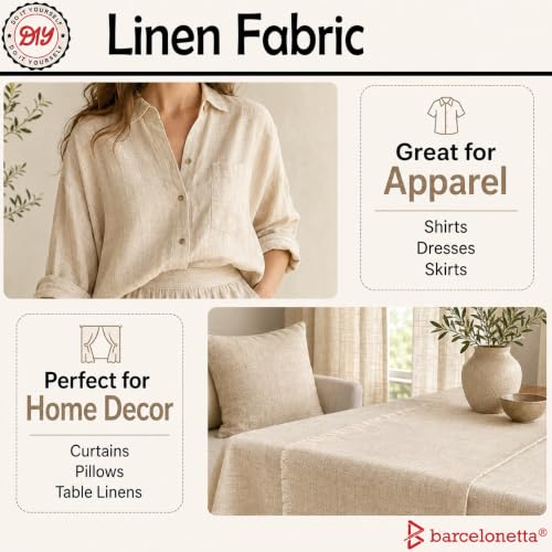 Barcelonetta | Linen Fabric | Natural Linen Cloth | Embroidery, Sewing | Soft, Breathable | 55" Wide | 70% Linen, 30% Rayon | Hemp, Jute, Needlework, Lining (Natural, 1 Yard) - color: Natural, size: 1 Yard