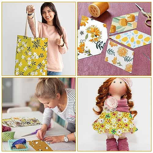 Ganeen 500 Pcs Cotton Fabric Squares Precut for Quilting,Yellow Floral - color: Yellow Floral